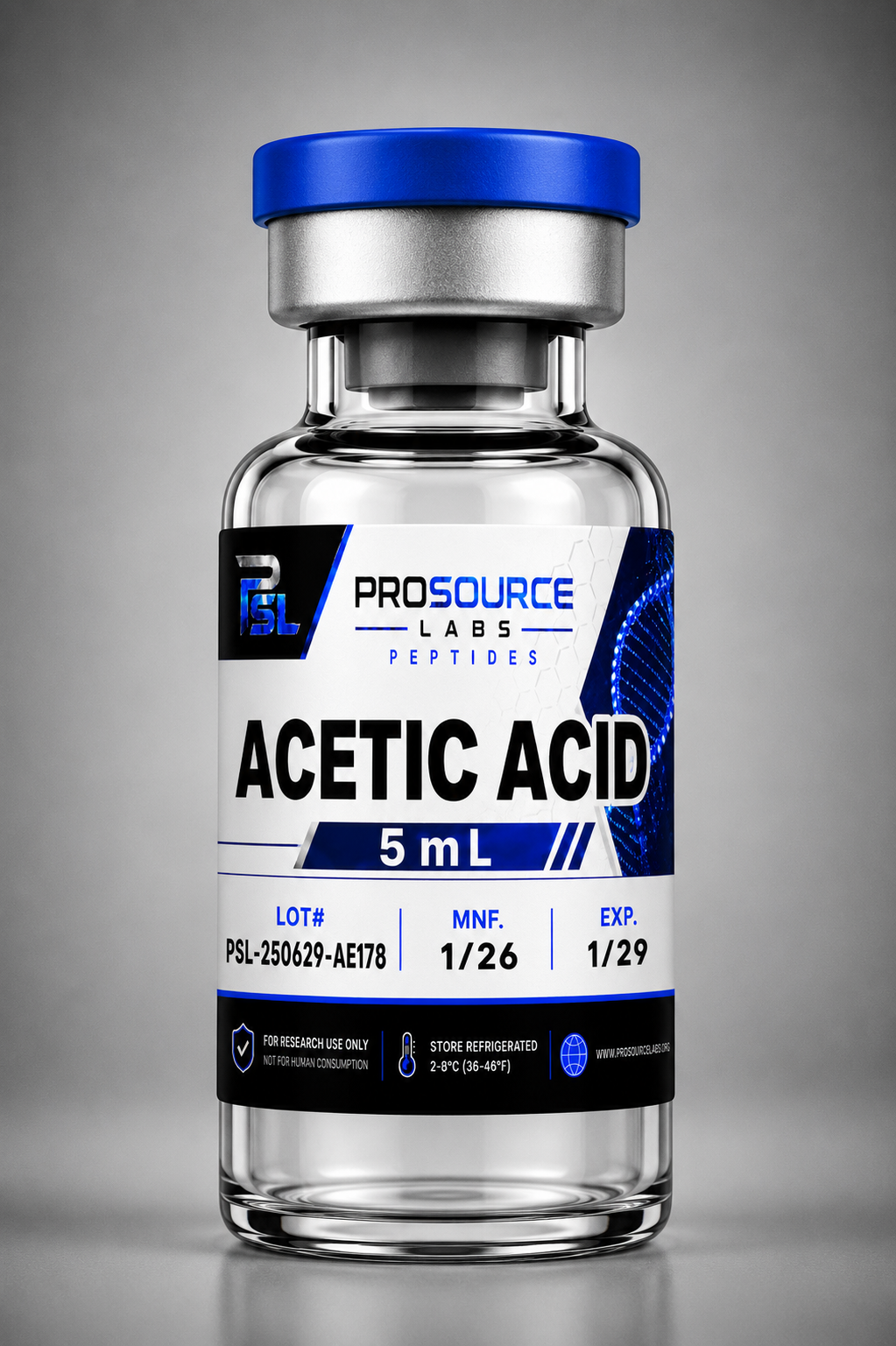 Acetic Acid 5mL sterile laboratory diluent vial — ProSource Labs